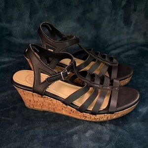 SO Black Strappy Cork Wedges